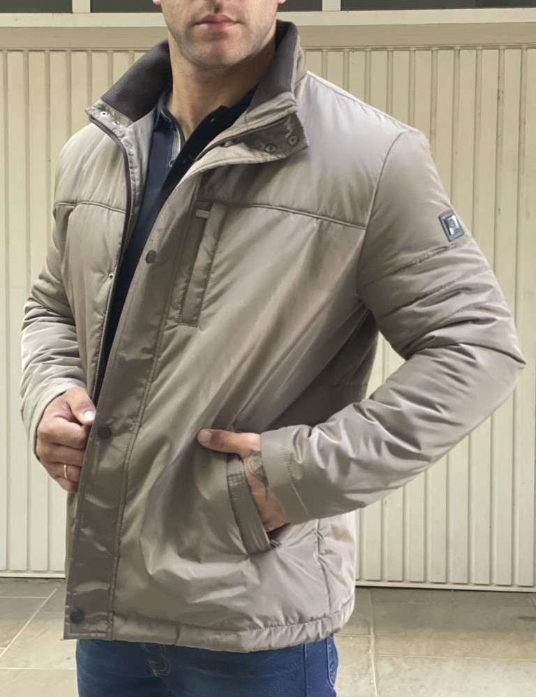 Ανδρικό καφέ μπουφάν με γιακά HM406529K φωτογραφία